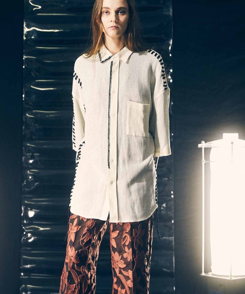 メゾンスペシャル シャーリング シャツ ブラウス ステッチ シワ加工 メゾンスペシャル シャーリング シャツ ブラウス ステッチ シワ