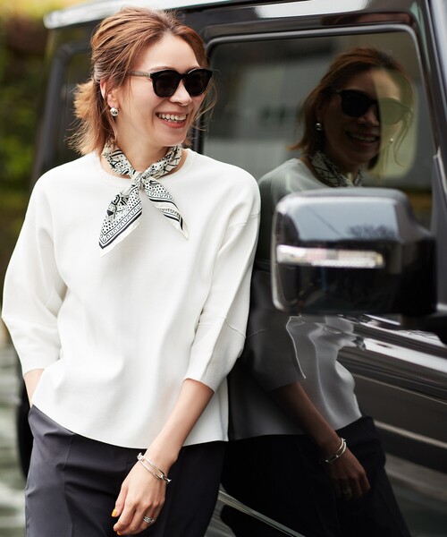 OPAQUE.CLIP（オペークドットクリップ）の「◆【エマール検証済 洗える】エコヴェロコットン ミラノリブ デザインスリーブニット【WEB限定サイズ】（ニット/セーター・レディース・レモンイエロー/ブラック/ホワイト系その他3/ライトグリーン/ホワイト系/ナチュラル・38/40/36/42/34）」の3枚目の写真