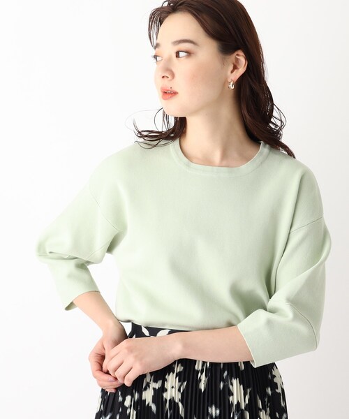 OPAQUE.CLIP（オペークドットクリップ）の「◆【エマール検証済 洗える】エコヴェロコットン ミラノリブ デザインスリーブニット【WEB限定サイズ】（ニット/セーター・レディース・レモンイエロー/ブラック/ホワイト系その他3/ライトグリーン/ホワイト系/ナチュラル・38/40/36/42/34）」の6枚目の写真