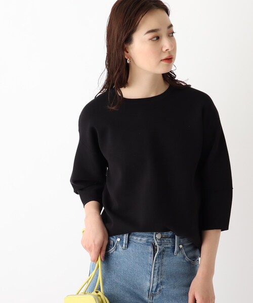 OPAQUE.CLIP（オペークドットクリップ）の「◆【エマール検証済 洗える】エコヴェロコットン ミラノリブ デザインスリーブニット【WEB限定サイズ】（ニット/セーター・レディース・レモンイエロー/ブラック/ホワイト系その他3/ライトグリーン/ホワイト系/ナチュラル・38/40/36/42/34）」の4枚目の写真