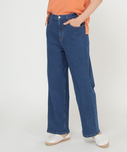 ikka(イッカ)の「デニムワイドパンツ(デニムパンツ・レディース・ブルー/オフホワイト/ダークネイビー・M/L/S)」の3枚目の写真