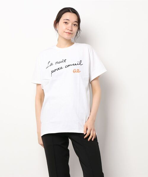 Q（キュー）の「La nuit ロゴT（Tシャツ/カットソー・レディース・ホワイト/オリーブ・MEDIUM）」の6枚目の写真