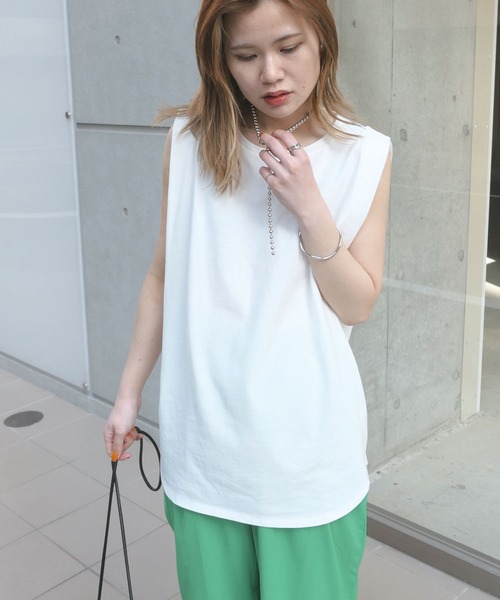 CORNERS(コーナーズ)の「ショルダータックカラータンク(タンクトップ・レディース・ホワイト/ブラック/ピンク/オレンジ/グリーン/ライム・M)」の7枚目の写真