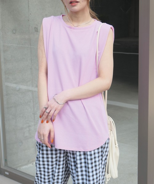 CORNERS(コーナーズ)の「ショルダータックカラータンク(タンクトップ・レディース・ホワイト/ブラック/ピンク/オレンジ/グリーン/ライム・M)」の8枚目の写真