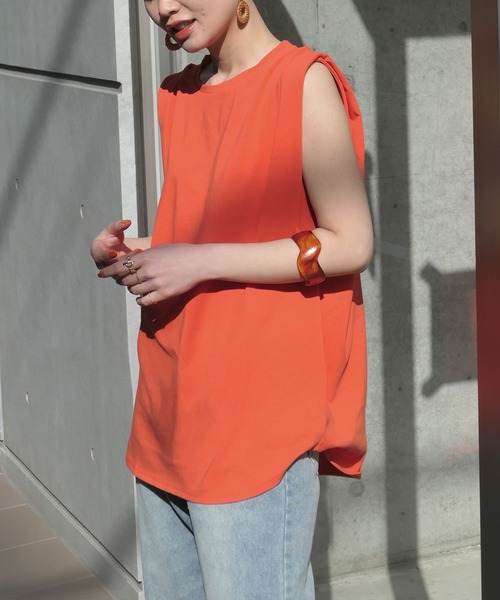 CORNERS(コーナーズ)の「ショルダータックカラータンク(タンクトップ・レディース・ホワイト/ブラック/ピンク/オレンジ/グリーン/ライム・M)」の12枚目の写真