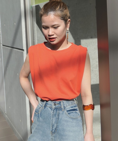 CORNERS(コーナーズ)の「ショルダータックカラータンク(タンクトップ・レディース・ホワイト/ブラック/ピンク/オレンジ/グリーン/ライム・M)」の17枚目の写真