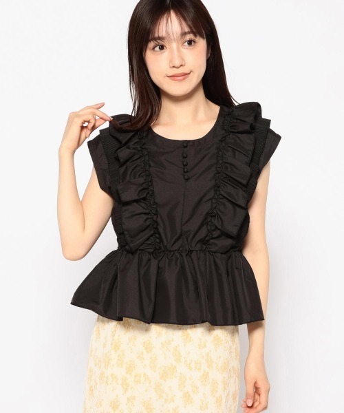MISCH MASCH（ミッシュマッシュ）の「プリーツフリルペプラムブラウス（シャツ/ブラウス・レディース・ラベンダー/ブラック/ホワイト・MEDIUM）」の2枚目の写真