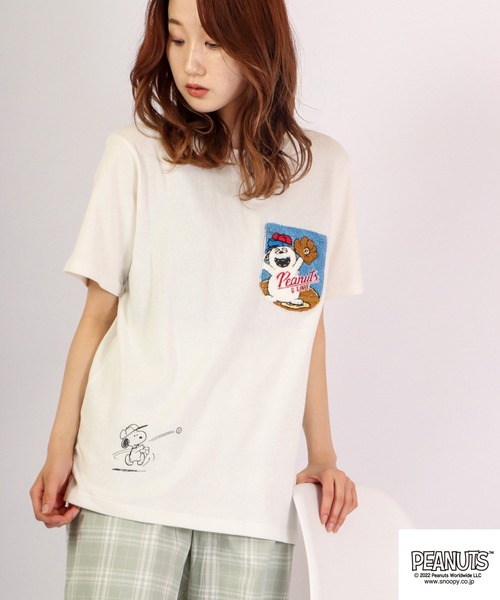 PEANUTS（ピーナッツ）の「PEANUTS スヌーピー/オラフ サガラ刺繍 ポケット半袖Tシャツ（Tシャツ/カットソー・メンズ・ブラック/ホワイト/ネイビー/ホワイト系その他・L/M/LL）」の3枚目の写真