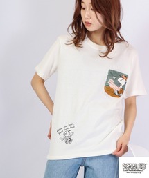 PEANUTS スヌーピー/オラフ サガラ刺繍 ポケット半袖Tシャツ