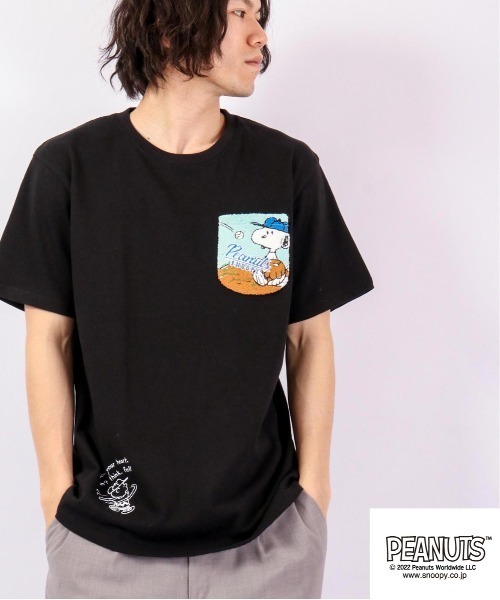 PEANUTS（ピーナッツ）の「PEANUTS スヌーピー/オラフ サガラ刺繍 ポケット半袖Tシャツ（Tシャツ/カットソー・メンズ・ブラック/ホワイト/ネイビー/ホワイト系その他・L/M/LL）」の4枚目の写真