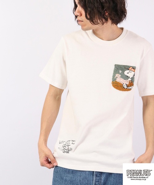 PEANUTS（ピーナッツ）の「PEANUTS スヌーピー/オラフ サガラ刺繍 ポケット半袖Tシャツ（Tシャツ/カットソー・メンズ・ブラック/ホワイト/ネイビー/ホワイト系その他・L/M/LL）」の5枚目の写真