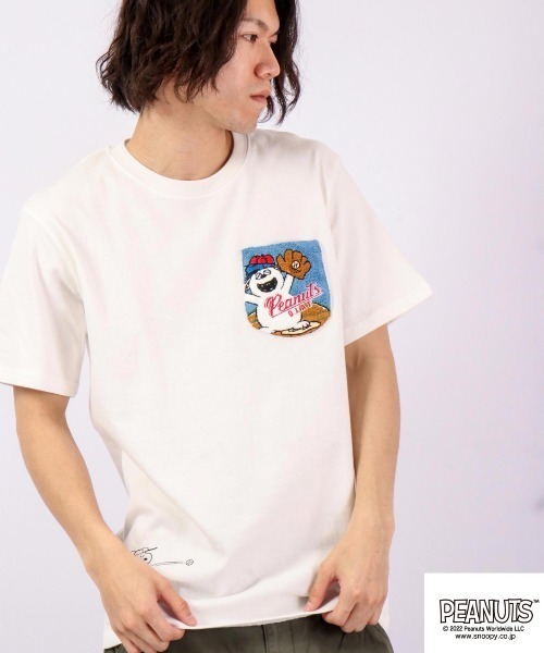 PEANUTS（ピーナッツ）の「PEANUTS スヌーピー/オラフ サガラ刺繍 ポケット半袖Tシャツ（Tシャツ/カットソー・メンズ・ブラック/ホワイト/ネイビー/ホワイト系その他・L/M/LL）」の9枚目の写真