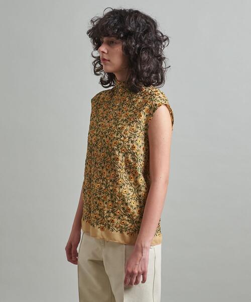 ☆ロエフ LOEFF トロピカルウール スキッパー ノースリーブ ブラウス