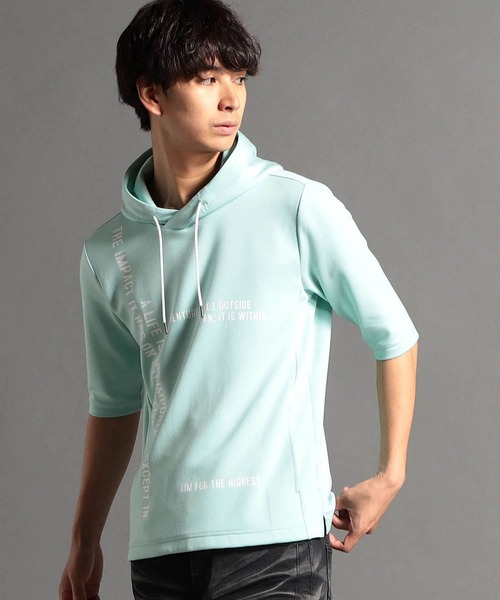 HIDEAWAYS NICOLE（ハイダウェイニコル）の「５分袖プルオーバーパーカ（パーカー・メンズ・ブラック/オフホワイト/ミント/チェック・MEDIUM/LARGE/X-LARGE）」の3枚目の写真