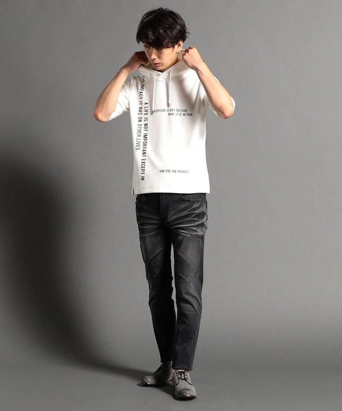 HIDEAWAYS NICOLE（ハイダウェイニコル）の「５分袖プルオーバーパーカ（パーカー・メンズ・ブラック/オフホワイト/ミント/チェック・MEDIUM/LARGE/X-LARGE）」の14枚目の写真