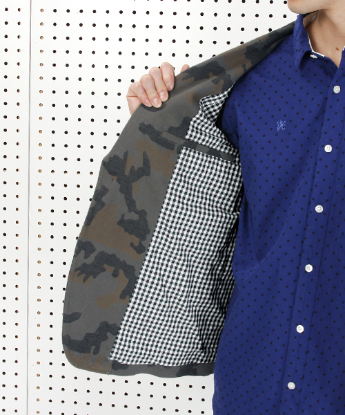 R.NEWBOLD（アールニューボールド）の「CAMOUFLAGE JACKET/迷彩ジャケット/155107 5S03（テーラードジャケット・メンズ・カーキ/ネイビー・X-LARGE/LARGE/MEDIUM/SMALL）」の3枚目の写真