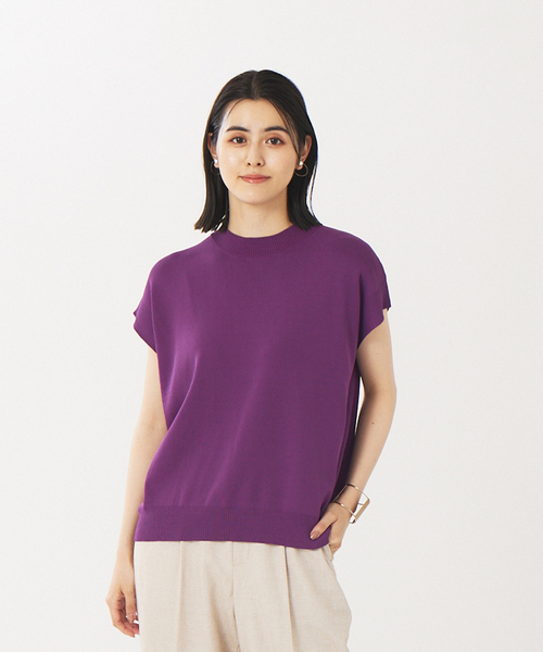 abahouse mavie（アバハウスマヴィ）の「強撚レーヨンナイロンモックネックPO（ニット/セーター・レディース・ベージュ/パープル/ブラック/グリーン・フリー）」の4枚目の写真