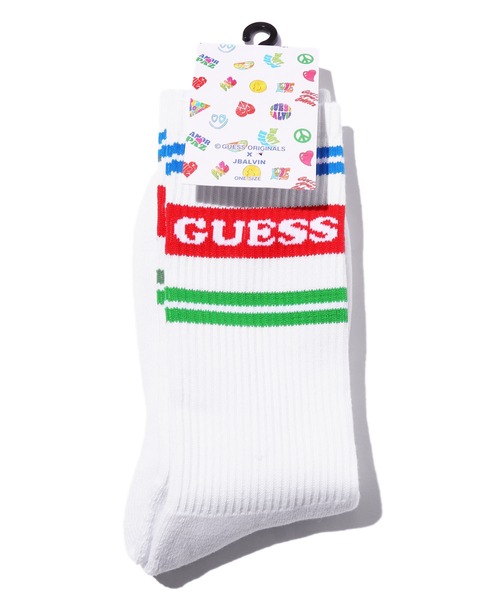 Guess(ゲス)の「GUESS×J.BALVIN/ゲス×J.バルヴィン GO J BALVIN STRIPE SOCKS ロゴソックス ハイソックス 靴下(ソックス/靴下・メンズ・ホワイト・ONE SIZE)」の4枚目の写真