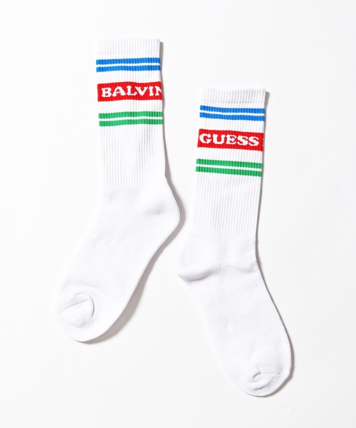 Guess(ゲス)の「GUESS×J.BALVIN/ゲス×J.バルヴィン GO J BALVIN STRIPE SOCKS ロゴソックス ハイソックス 靴下(ソックス/靴下・メンズ・ホワイト・ONE SIZE)」の22枚目の写真