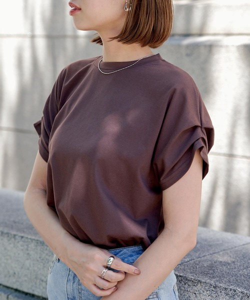 KOBE LETTUCE（コウベレタス）の「タックスリーブ半袖Tシャツ[C6351]（Tシャツ/カットソー・レディース・ブラック/ホワイト/グリーン/ブラウン・FREE）」の3枚目の写真