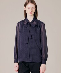 バイカラーアンドリューパターンブラウス