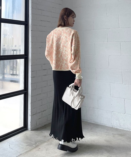 PAGEBOY（ページボーイ）の「フラワージャガードニット（ニット/セーター・レディース・ブラック/オフホワイト・FREE）」の7枚目の写真