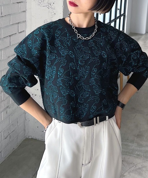 PAGEBOY（ページボーイ）の「フラワージャガードニット（ニット/セーター・レディース・ブラック/オフホワイト・FREE）」の12枚目の写真