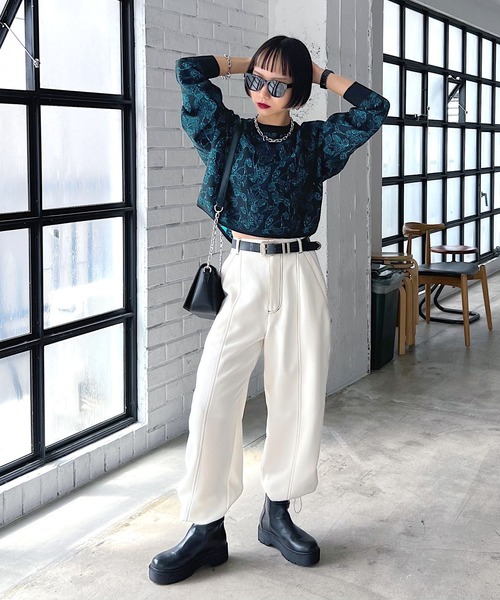 PAGEBOY（ページボーイ）の「フラワージャガードニット（ニット/セーター・レディース・ブラック/オフホワイト・FREE）」の5枚目の写真