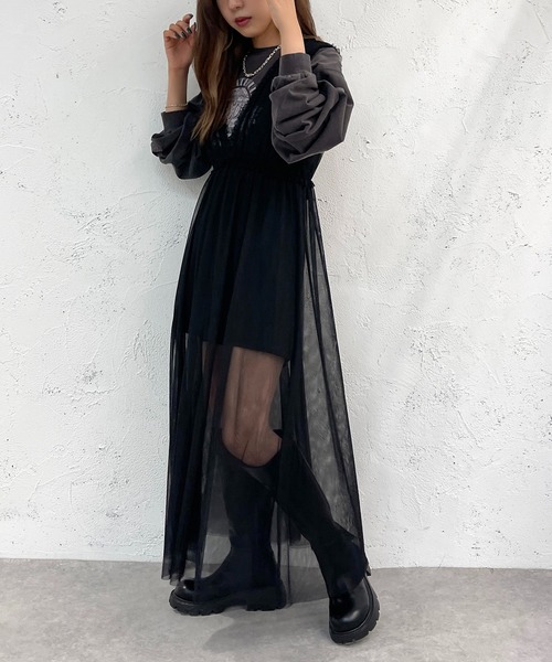 apres jour mignon(アプレジュールミニョン)の「チュールワンピース【ZOZOTOWN限定アイテム】(ワンピース・レディース・ブラック/アイボリー・X-LARGE/フリー)」の2枚目の写真