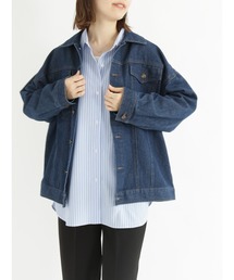 Samansa Mos2 blue | 【ECO DENIM】ビッグシルエットジャケット(ノーカラージャケット)