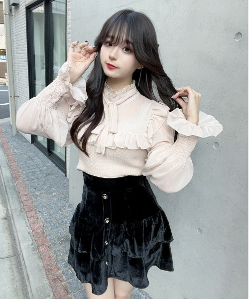 titty&Co. PETIT by poyo(ティティーアンドコープティバイポヨ)の「【titty&Co.PETIT by POYO】【2way】チュール切替フリルトップス(シャツ/ブラウス・レディース・ベージュ/ホワイト/ブラック・FREE)」の3枚目の写真