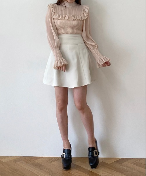 titty&Co. PETIT by poyo(ティティーアンドコープティバイポヨ)の「【titty&Co.PETIT by POYO】【2way】チュール切替フリルトップス(シャツ/ブラウス・レディース・ベージュ/ホワイト/ブラック・FREE)」の7枚目の写真