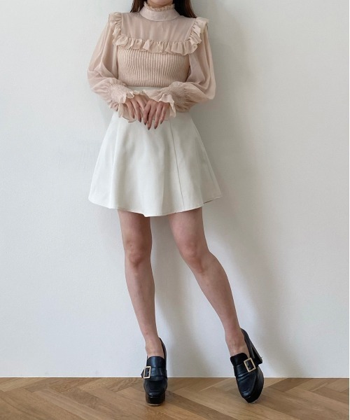 titty&Co. PETIT by poyo(ティティーアンドコープティバイポヨ)の「【titty&Co.PETIT by POYO】【2way】チュール切替フリルトップス(シャツ/ブラウス・レディース・ベージュ/ホワイト/ブラック・FREE)」の8枚目の写真