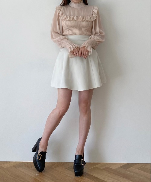 titty&Co. PETIT by poyo(ティティーアンドコープティバイポヨ)の「【titty&Co.PETIT by POYO】【2way】チュール切替フリルトップス(シャツ/ブラウス・レディース・ベージュ/ホワイト/ブラック・FREE)」の9枚目の写真