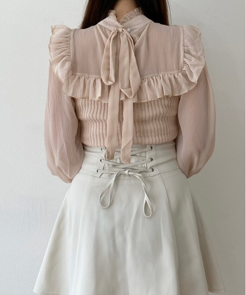 titty&Co. PETIT by poyo(ティティーアンドコープティバイポヨ)の「【titty&Co.PETIT by POYO】【2way】チュール切替フリルトップス(シャツ/ブラウス・レディース・ベージュ/ホワイト/ブラック・FREE)」の11枚目の写真