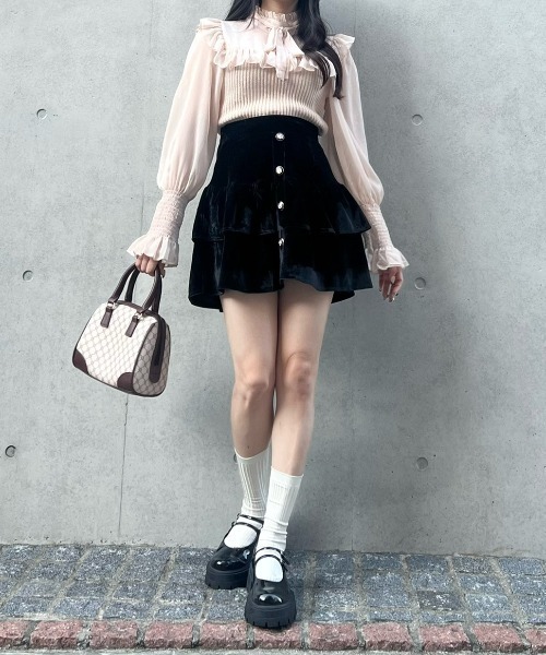 titty&Co. PETIT by poyo(ティティーアンドコープティバイポヨ)の「【titty&Co.PETIT by POYO】【2way】チュール切替フリルトップス(シャツ/ブラウス・レディース・ベージュ/ホワイト/ブラック・FREE)」の16枚目の写真
