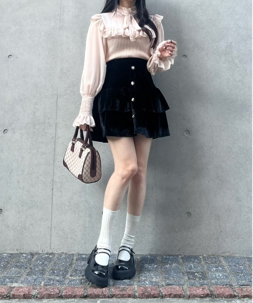 titty&Co. PETIT by poyo(ティティーアンドコープティバイポヨ)の「【titty&Co.PETIT by POYO】【2way】チュール切替フリルトップス(シャツ/ブラウス・レディース・ベージュ/ホワイト/ブラック・FREE)」の17枚目の写真