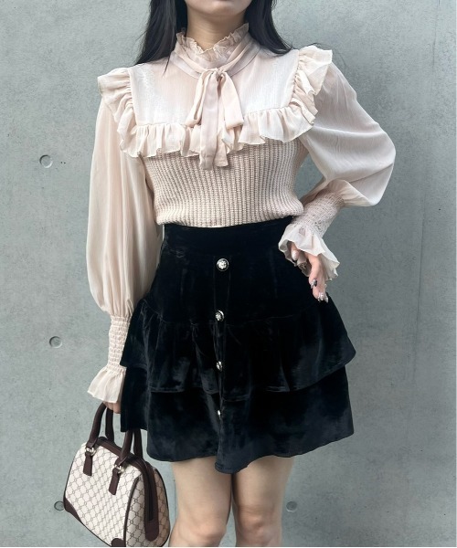 titty&Co. PETIT by poyo(ティティーアンドコープティバイポヨ)の「【titty&Co.PETIT by POYO】【2way】チュール切替フリルトップス(シャツ/ブラウス・レディース・ベージュ/ホワイト/ブラック・FREE)」の19枚目の写真