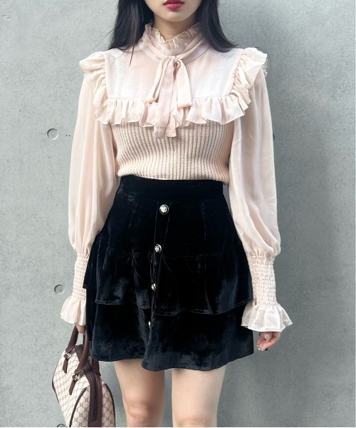 titty&Co. PETIT by poyo(ティティーアンドコープティバイポヨ)の「【titty&Co.PETIT by POYO】【2way】チュール切替フリルトップス(シャツ/ブラウス・レディース・ベージュ/ホワイト/ブラック・FREE)」の20枚目の写真