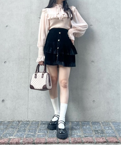 titty&Co. PETIT by poyo(ティティーアンドコープティバイポヨ)の「【titty&Co.PETIT by POYO】【2way】チュール切替フリルトップス(シャツ/ブラウス・レディース・ベージュ/ホワイト/ブラック・FREE)」の18枚目の写真