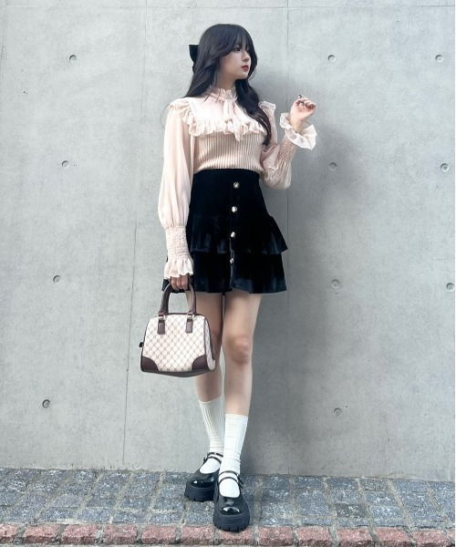 titty&Co. PETIT by poyo(ティティーアンドコープティバイポヨ)の「【titty&Co.PETIT by POYO】【2way】チュール切替フリルトップス(シャツ/ブラウス・レディース・ベージュ/ホワイト/ブラック・FREE)」の15枚目の写真