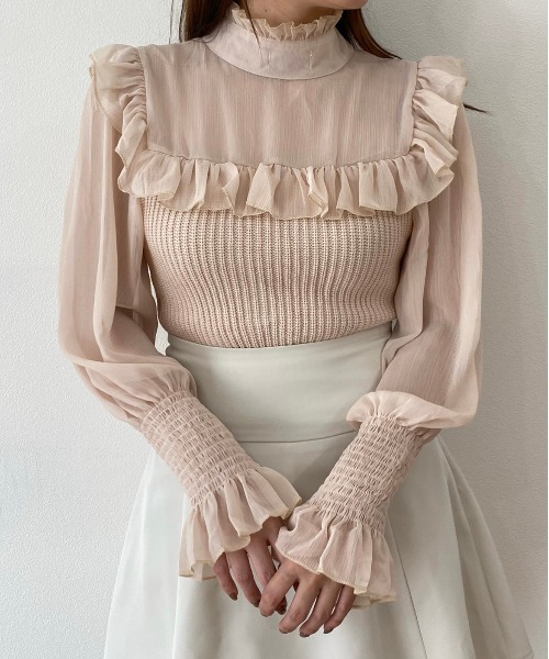 titty&Co. PETIT by poyo(ティティーアンドコープティバイポヨ)の「【titty&Co.PETIT by POYO】【2way】チュール切替フリルトップス(シャツ/ブラウス・レディース・ベージュ/ホワイト/ブラック・FREE)」の12枚目の写真
