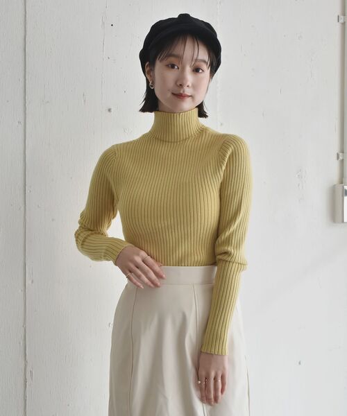RETRO GIRL（レトロガール）の「リブハイネックニット（ニット/セーター・レディース・ブラック/オフホワイト/ブルー/ピンク/グリーン/ライトグレー/オレンジ/イエロー/ブラウン・FREE）」の7枚目の写真