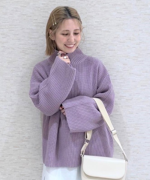 studio CLIP（スタディオクリップ）の「【お手入れラクラクニット】5ゲージ畔タートルニットプルオーバー（ニット/セーター・レディース・アイボリー/ネイビー/パープル/グリーン・FREE）」の4枚目の写真