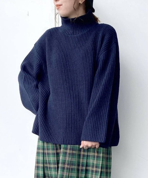 studio CLIP（スタディオクリップ）の「【お手入れラクラクニット】5ゲージ畔タートルニットプルオーバー（ニット/セーター・レディース・アイボリー/ネイビー/パープル/グリーン・FREE）」の3枚目の写真