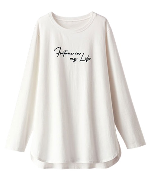 BELLUNA PLUS(ベルーナ)の「キレイ見え綿100%素材ロゴプルオーバー(Tシャツ/カットソー・レディース・チャコール/グリーン/ローズ/オフホワイト・LARGE/X-LARGE/MEDIUM)」の5枚目の写真