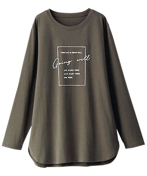 BELLUNA PLUS(ベルーナ)の「キレイ見え綿100%素材ロゴプルオーバー(Tシャツ/カットソー・レディース・チャコール/グリーン/ローズ/オフホワイト・LARGE/X-LARGE/MEDIUM)」の6枚目の写真