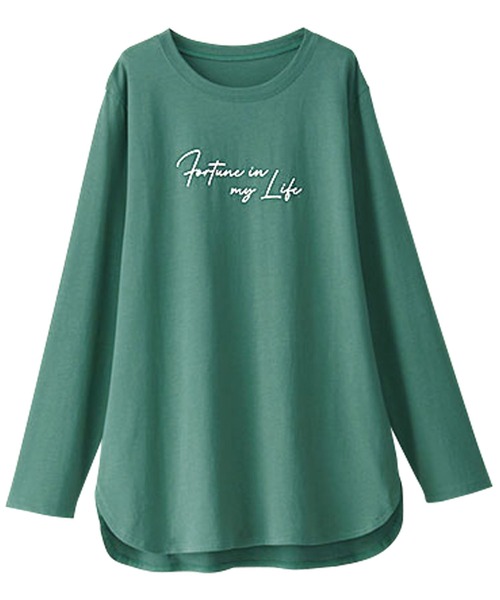 BELLUNA PLUS(ベルーナ)の「キレイ見え綿100%素材ロゴプルオーバー(Tシャツ/カットソー・レディース・チャコール/グリーン/ローズ/オフホワイト・LARGE/X-LARGE/MEDIUM)」の7枚目の写真