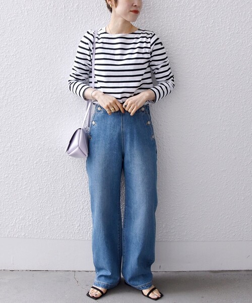 Le Minor（ルミノア）の「【SHIPS any別注】Le minor: コンパクト ロングスリーブ ボーダーTEE（Tシャツ/カットソー・レディース・ブラック/ブルー/グリーン・ONE SIZE）」の14枚目の写真