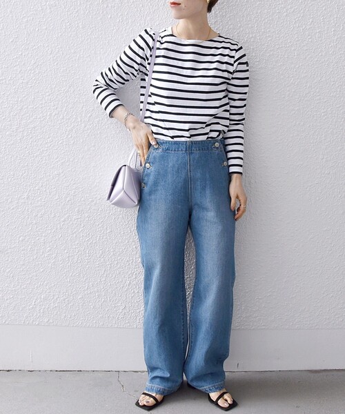 Le Minor（ルミノア）の「【SHIPS any別注】Le minor: コンパクト ロングスリーブ ボーダーTEE（Tシャツ/カットソー・レディース・ブラック/ブルー/グリーン・ONE SIZE）」の21枚目の写真